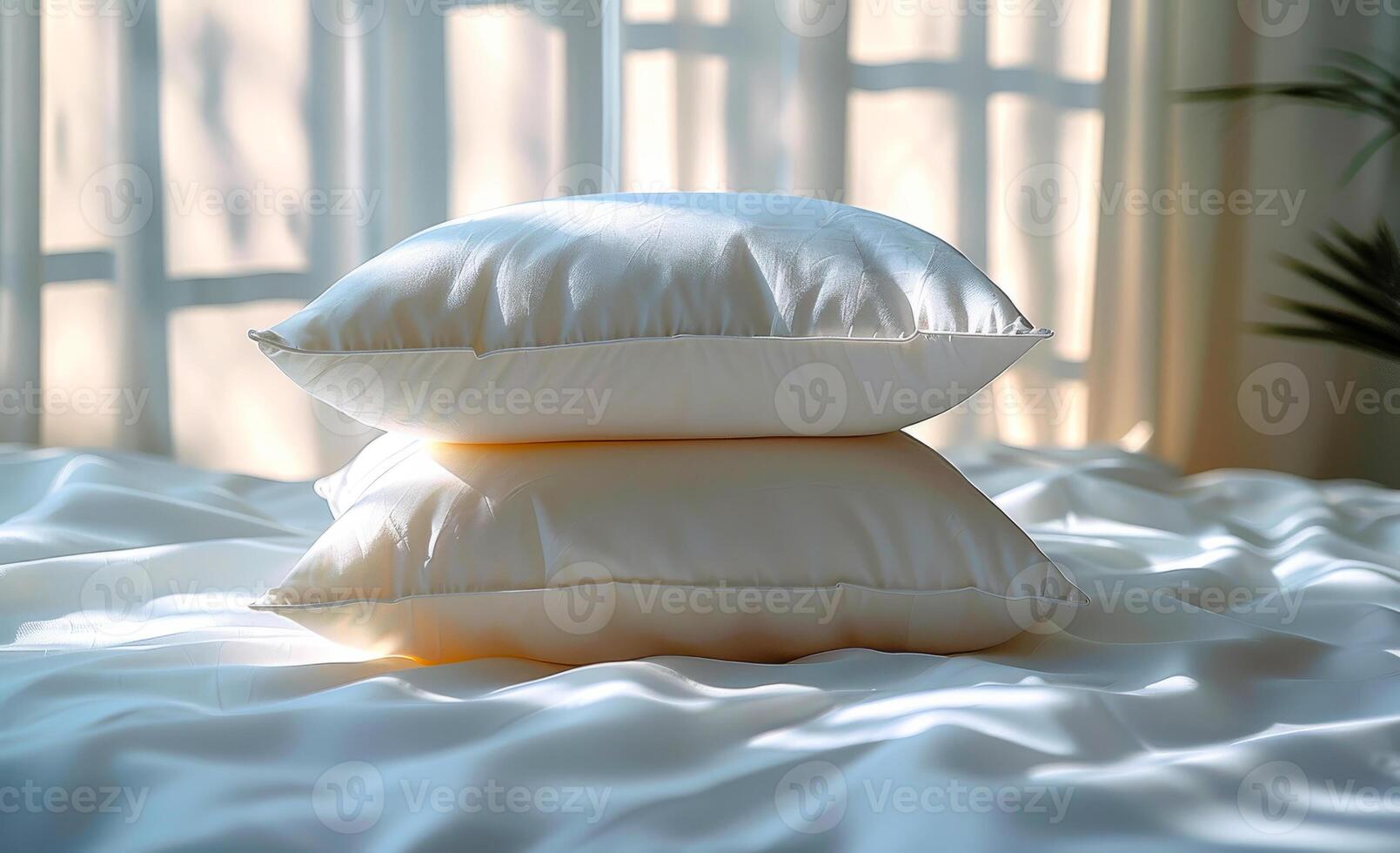 Two White Pillows on a Bed in Sunlight photo