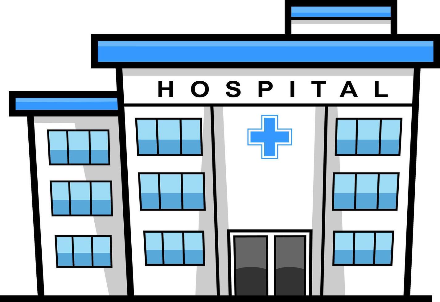 Cartoon Hospital Building. Hand Drawn Illustration vector