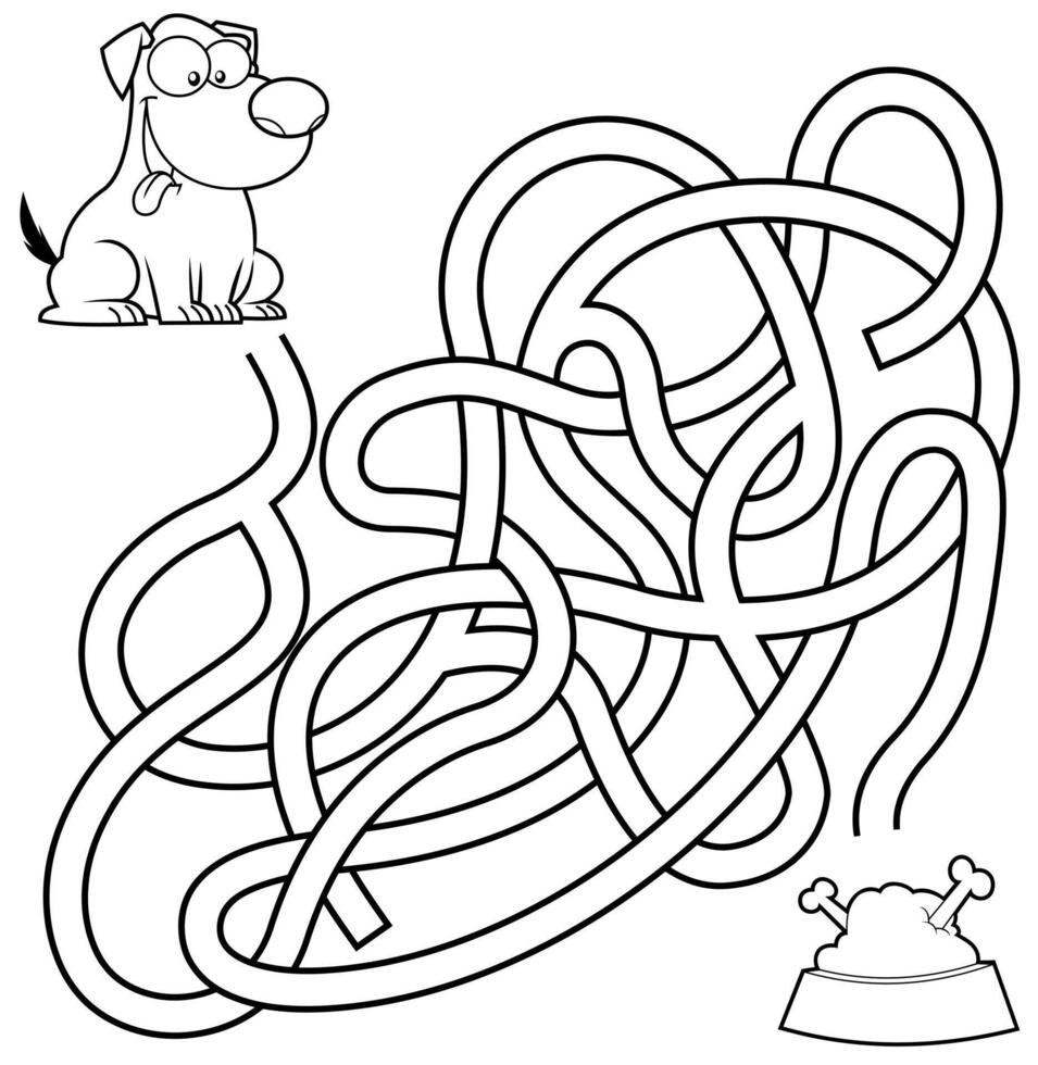 Cartoon Maze Game Education For Kids Help the Dog Get To The Food vector