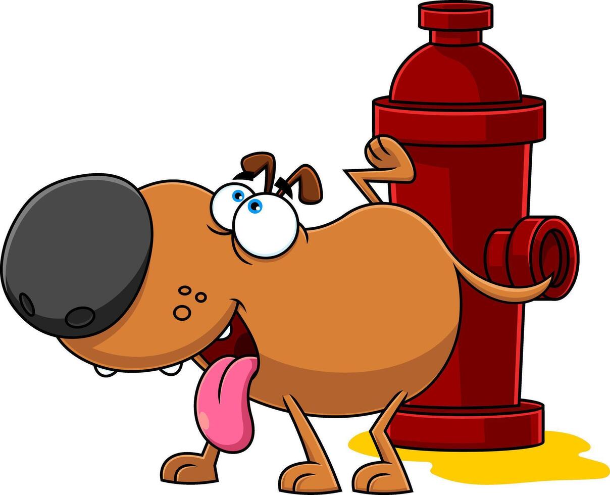 Cute Dog Cartoon Character Peeing On A Fire Hydrant vector