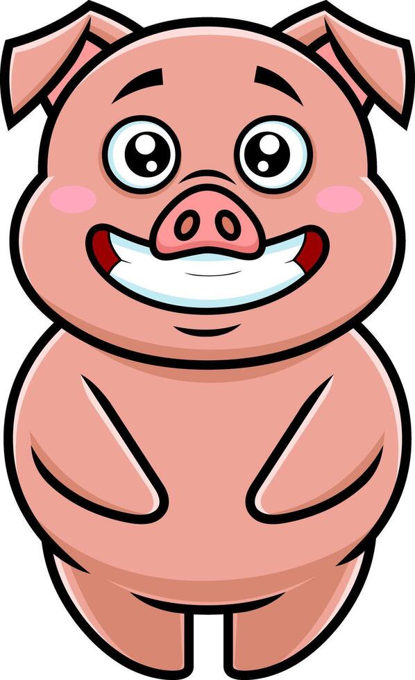 Cute Pig Cartoon Character. Hand Drawn Illustration vector