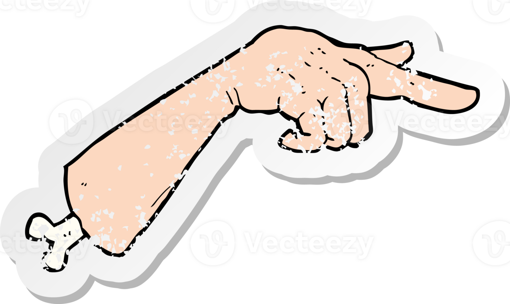 retro distressed sticker of a cartoon halloween pointing hand drawing png