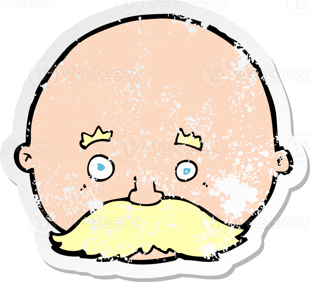 retro distressed sticker of a cartoon bald man with mustache drawing png