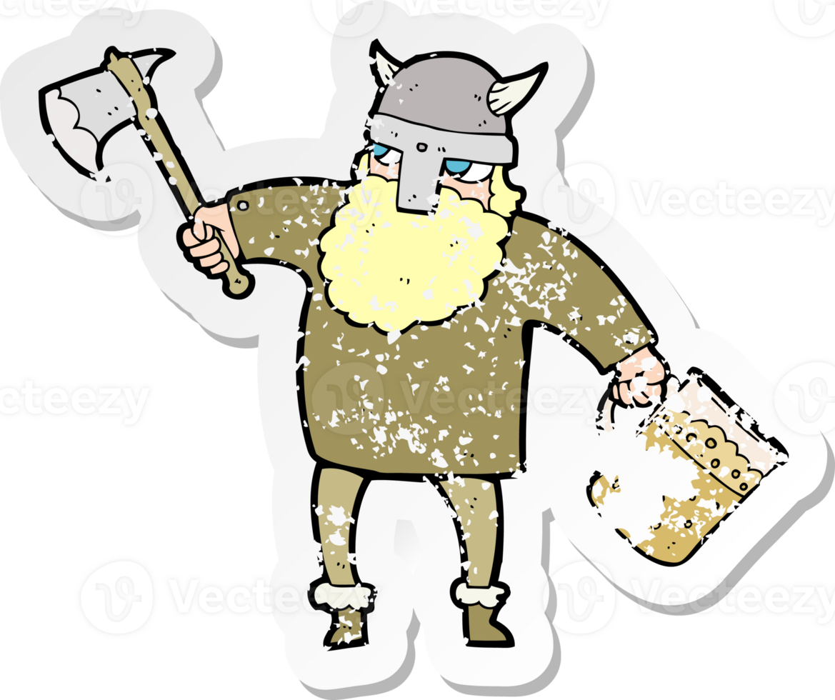 retrò afflitto etichetta di un' cartone animato ubriaco vichingo disegno png