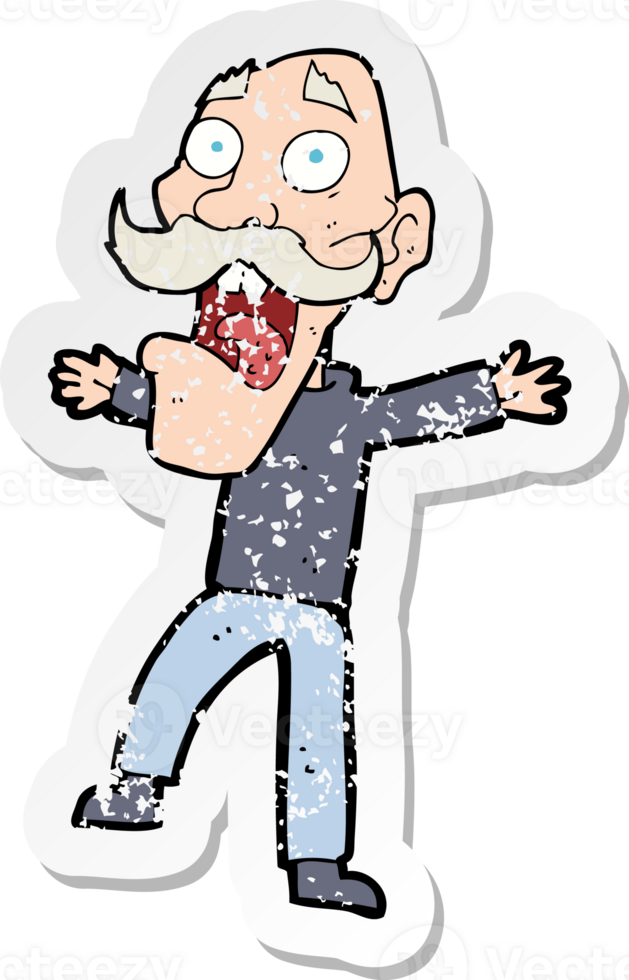 retro distressed sticker of a cartoon shocked old man drawing png