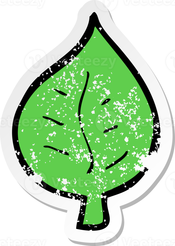 retro distressed sticker of a cartoon leaf symbol drawing png