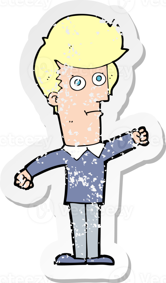 retro distressed sticker of a cartoon man punching drawing png