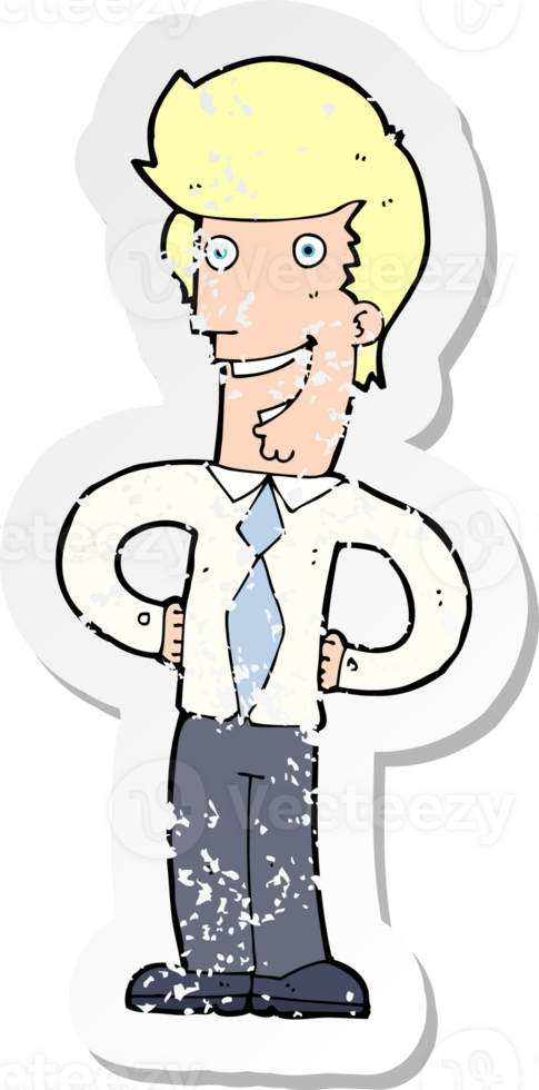 retro distressed sticker of a cartoon happy man drawing png