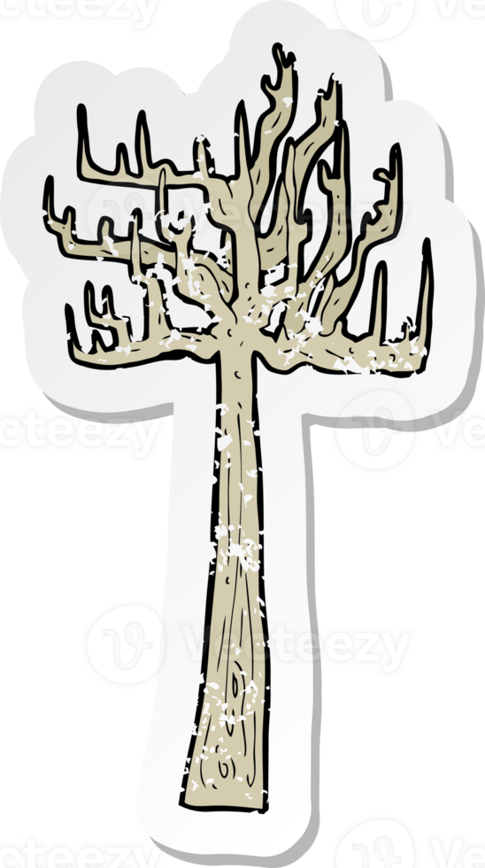 retro distressed sticker of a old bare tree cartoon drawing png