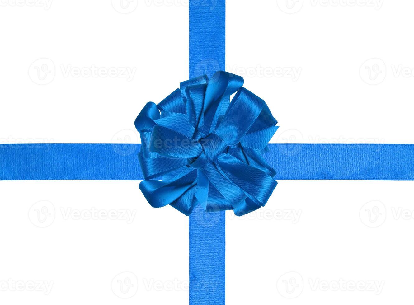 Blue ribbon with a cross and a bow on an isolated backgroun photo