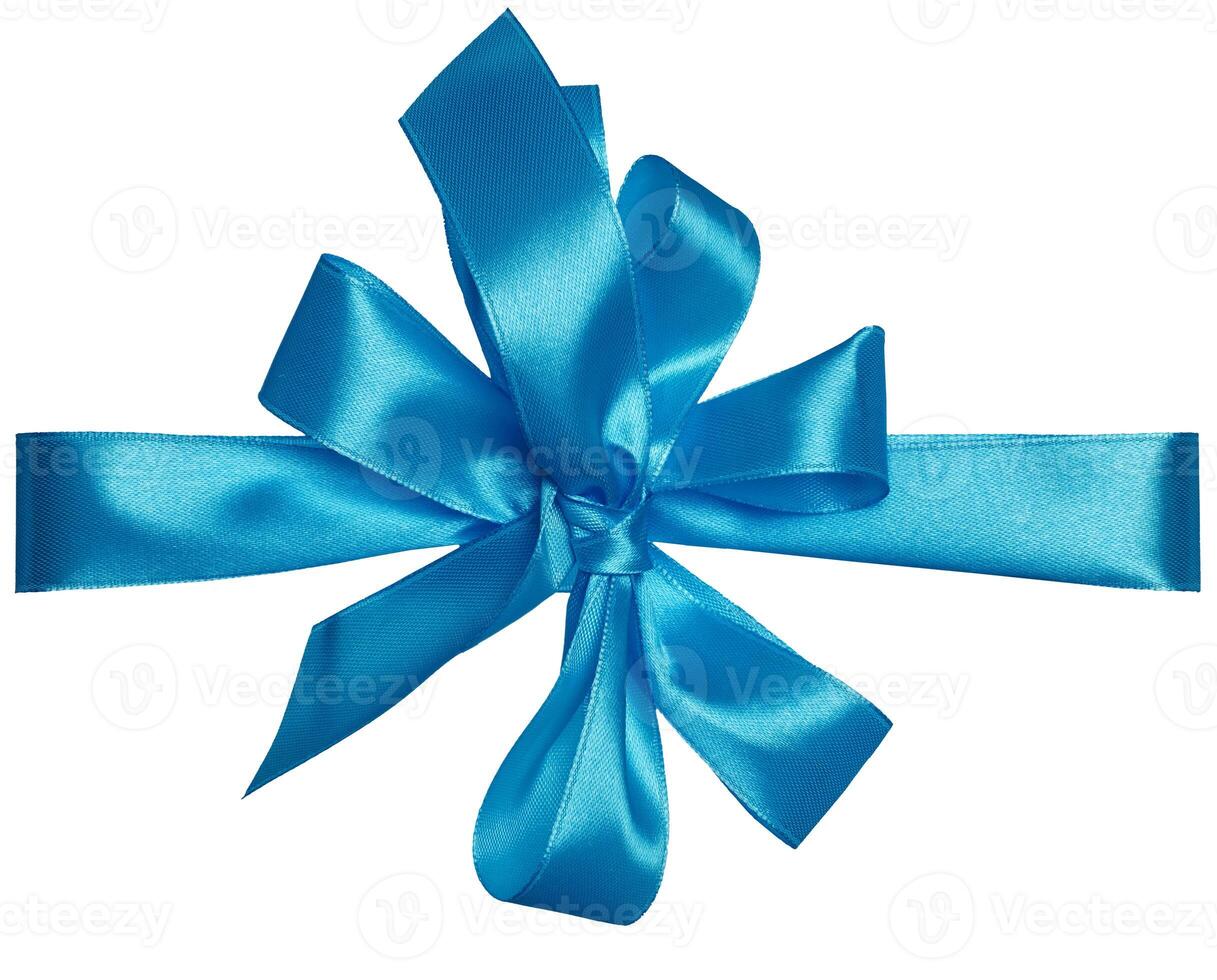 Knotted blue silk ribbon in a bow on an isolated background, decor for a gift photo
