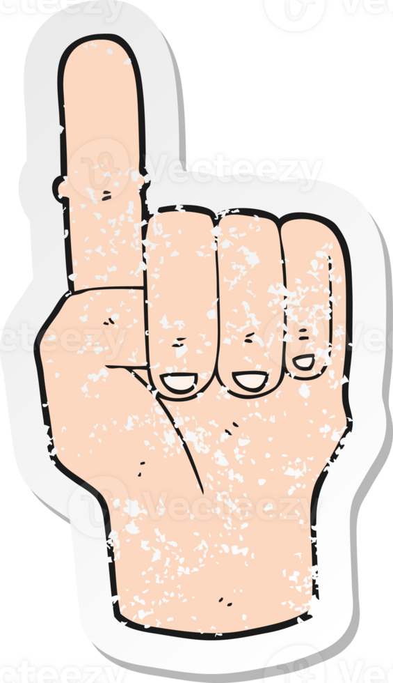 retro distressed sticker of a cartoon pointing finger drawing png