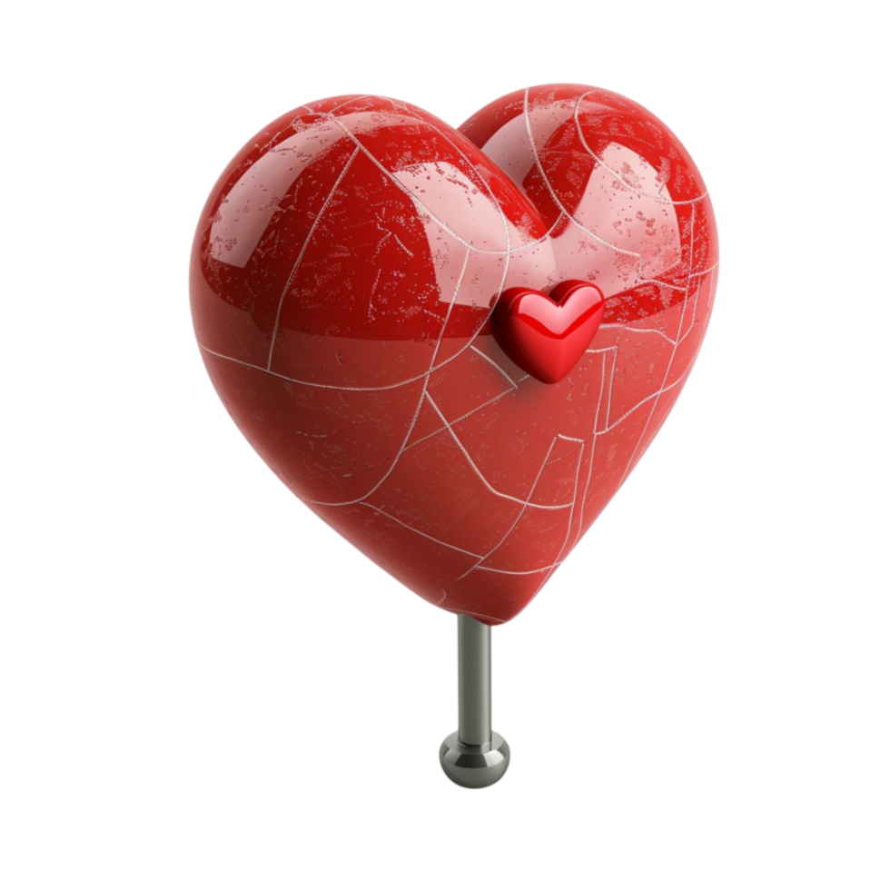 a red heart shaped object with a metal pole png
