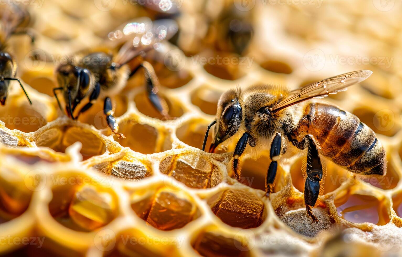 Bees are working on honeycomb photo