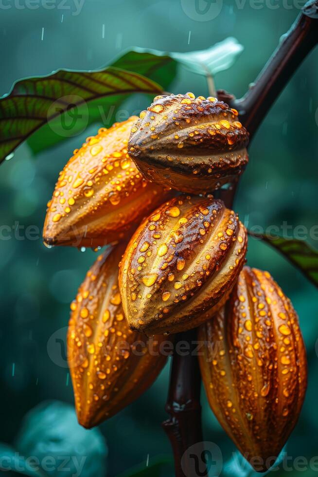 Cocoa pods on the tree. A health benefits of cocoa beans photo