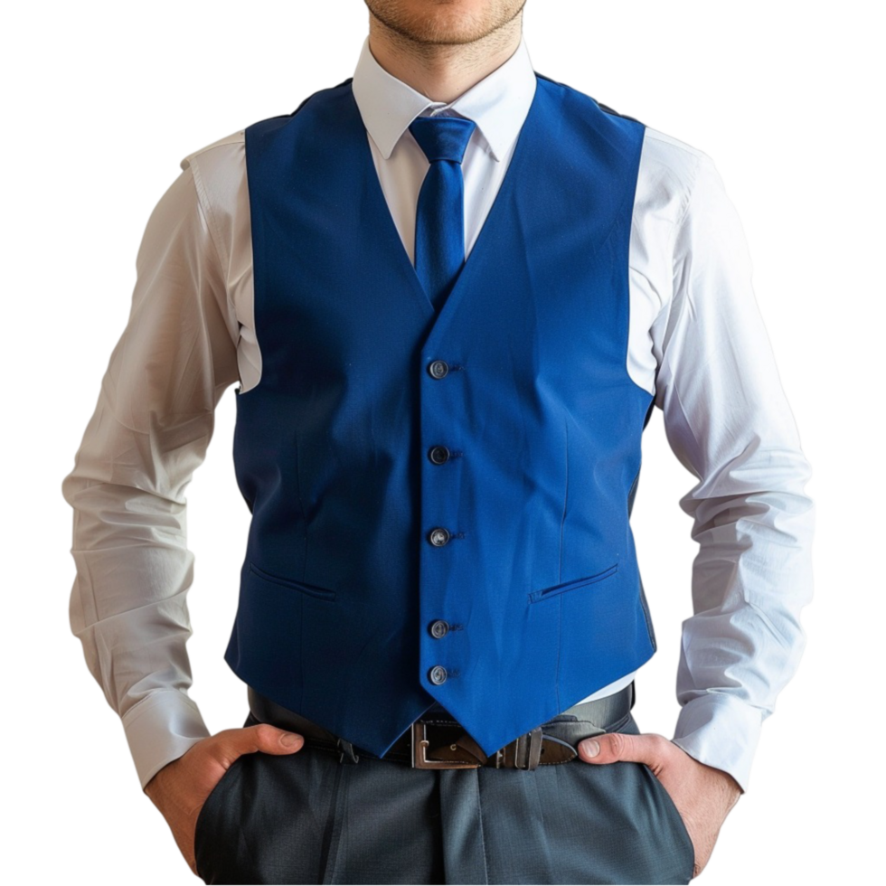 a man in a blue vest and tie png