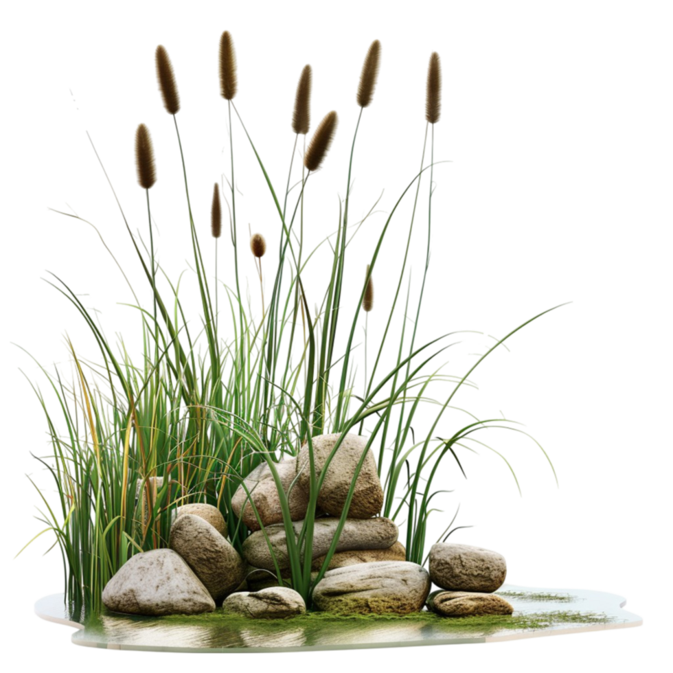 grass and rocks in the water with a pond png