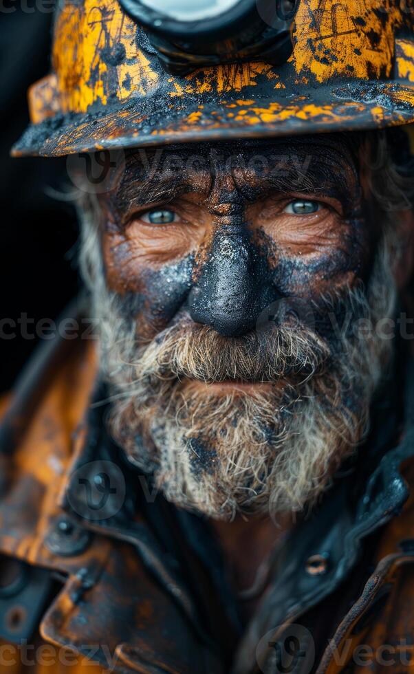 Portrait of coal miner with dirty face photo