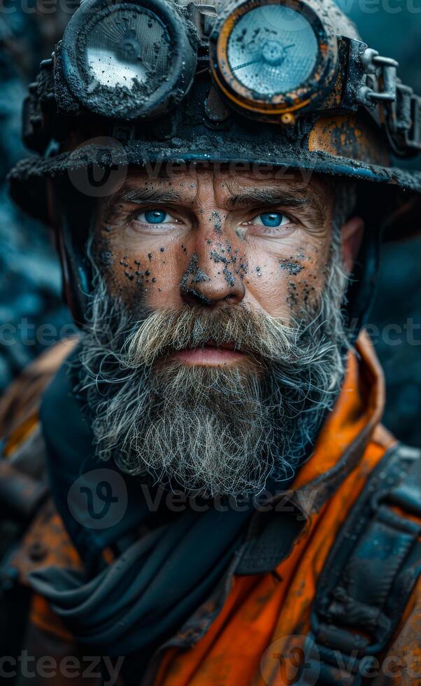 Coal miner with beard and helmet photo