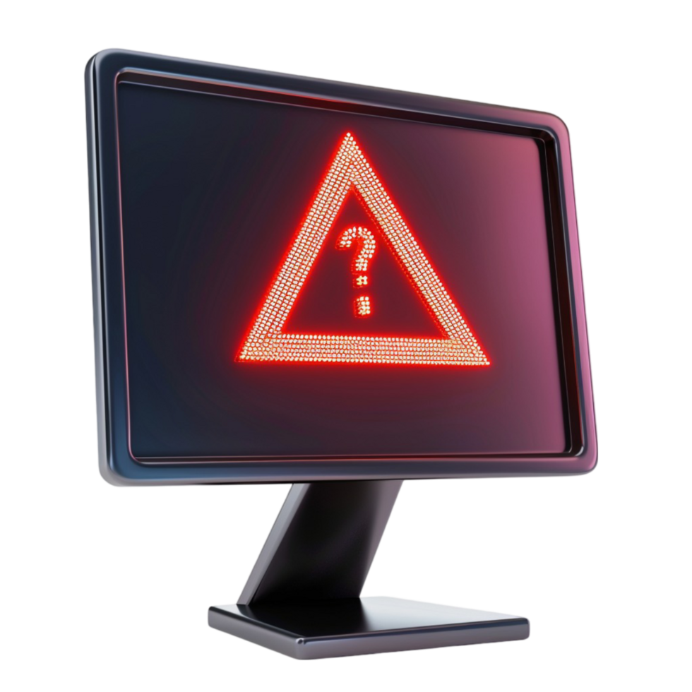 computer monitor with red warning sign on it png