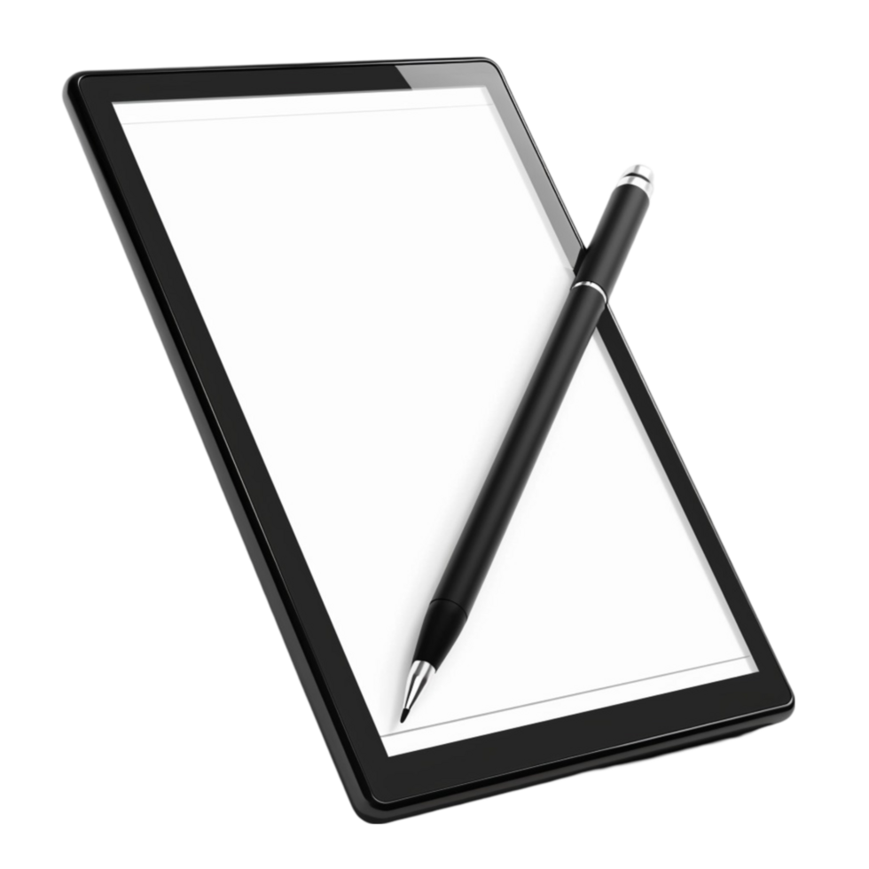 tablet pc with pen and blank paper png