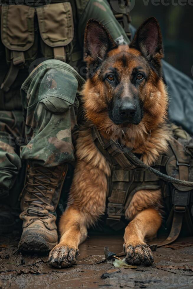 Military dog resting after the patrol photo
