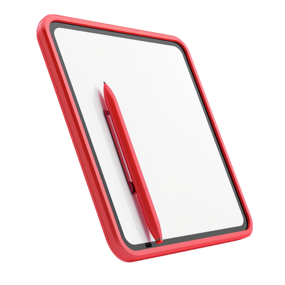 a red clipboard with a pen on it png