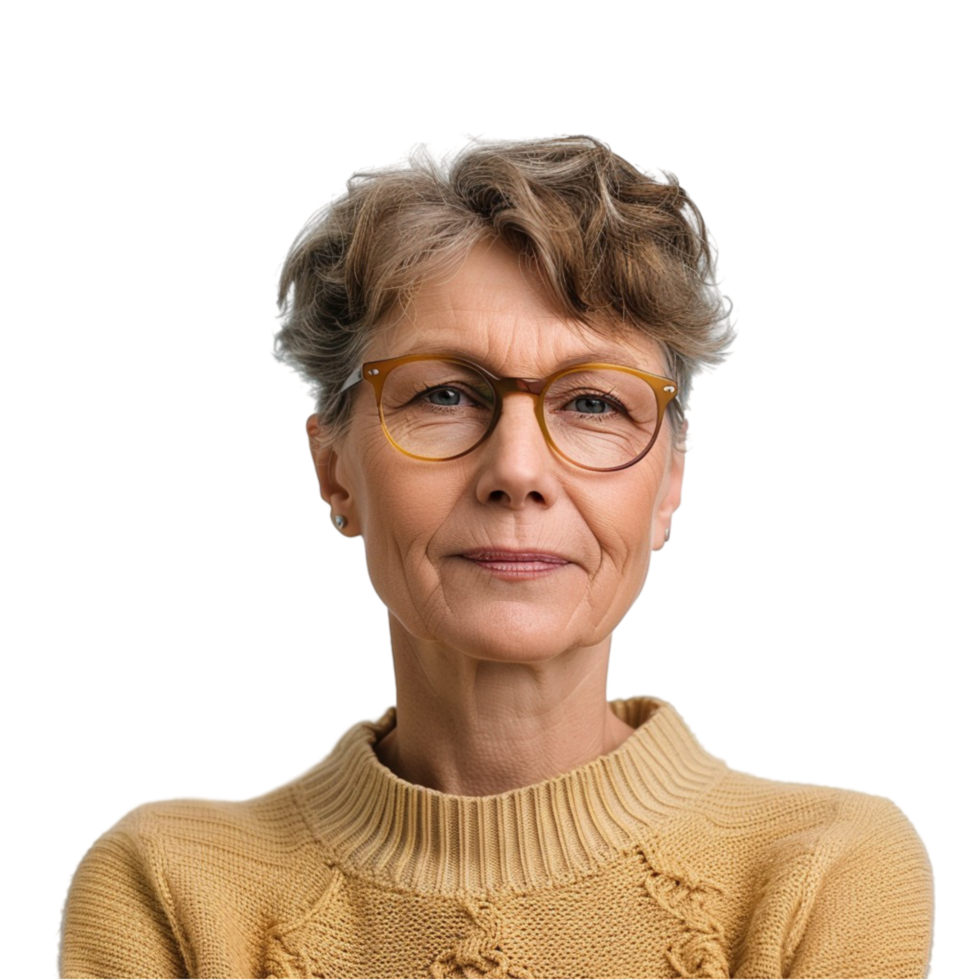 portrait of mature woman with glasses png