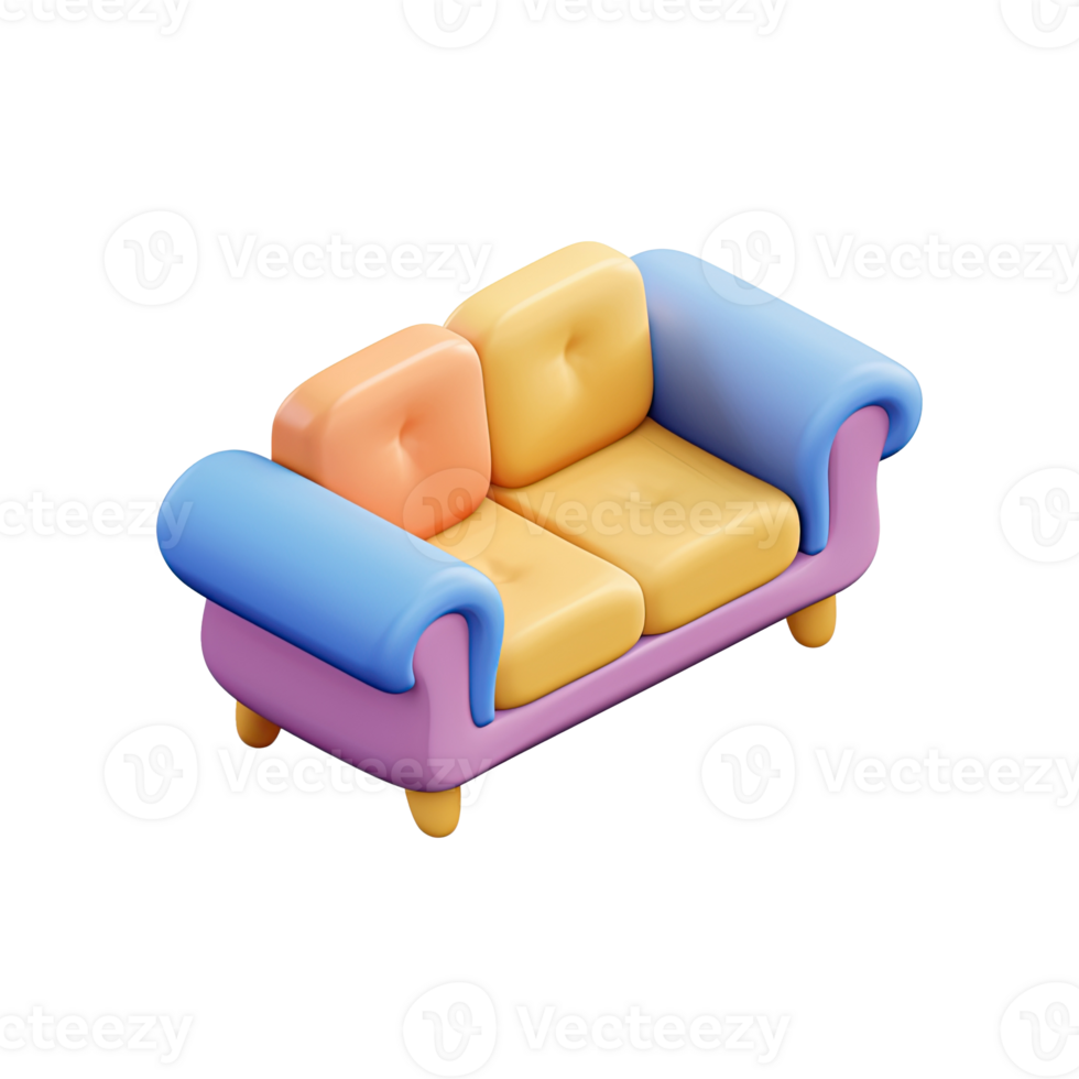 3D sofa icon set on transparent background. png
