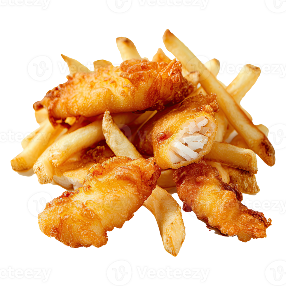 Fish and chips set on transparent background. png