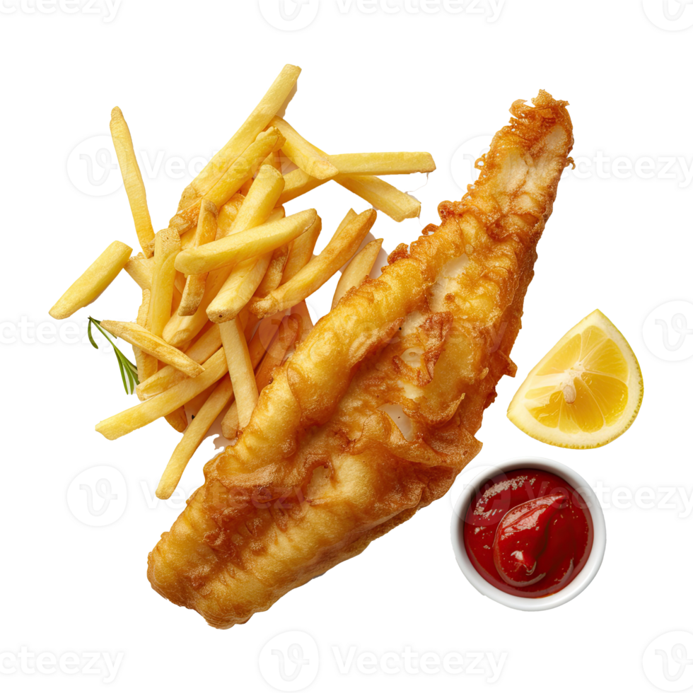 Fish and chips set on transparent background. png