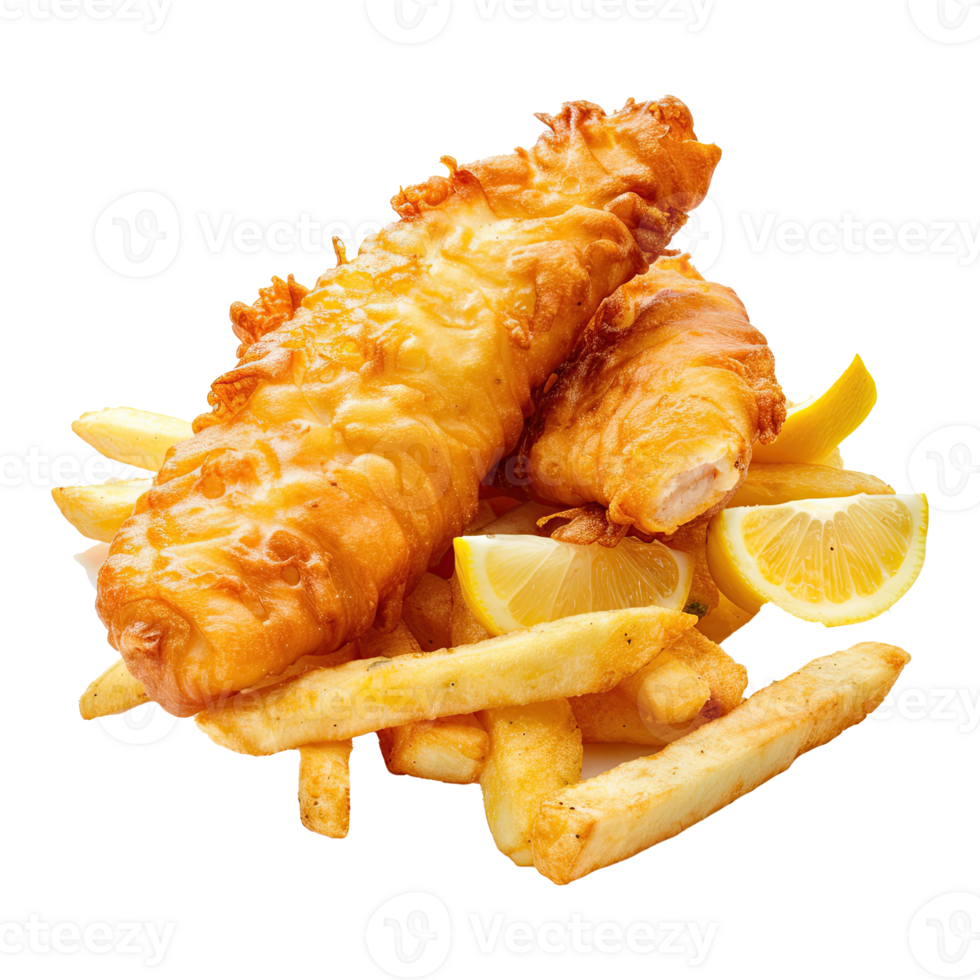 Fish and chips set on transparent background. png