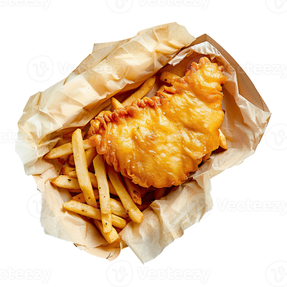 Fish and chips set on transparent background. png