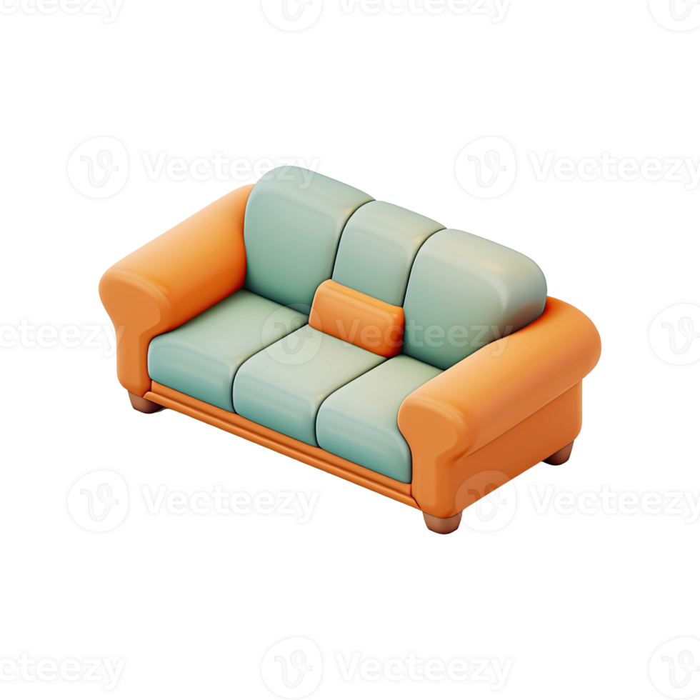 3D sofa icon set on transparent background. png