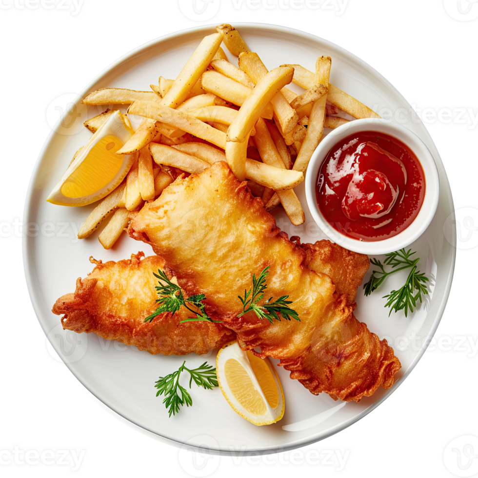 Fish and chips set on transparent background. png
