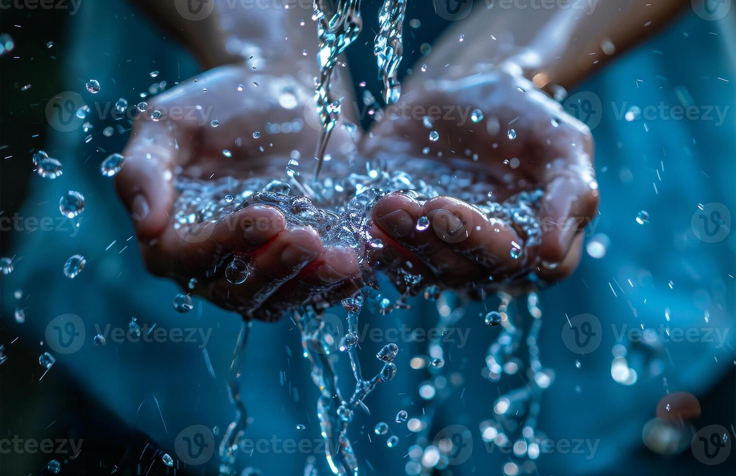 A person is holding their hands under a faucet photo