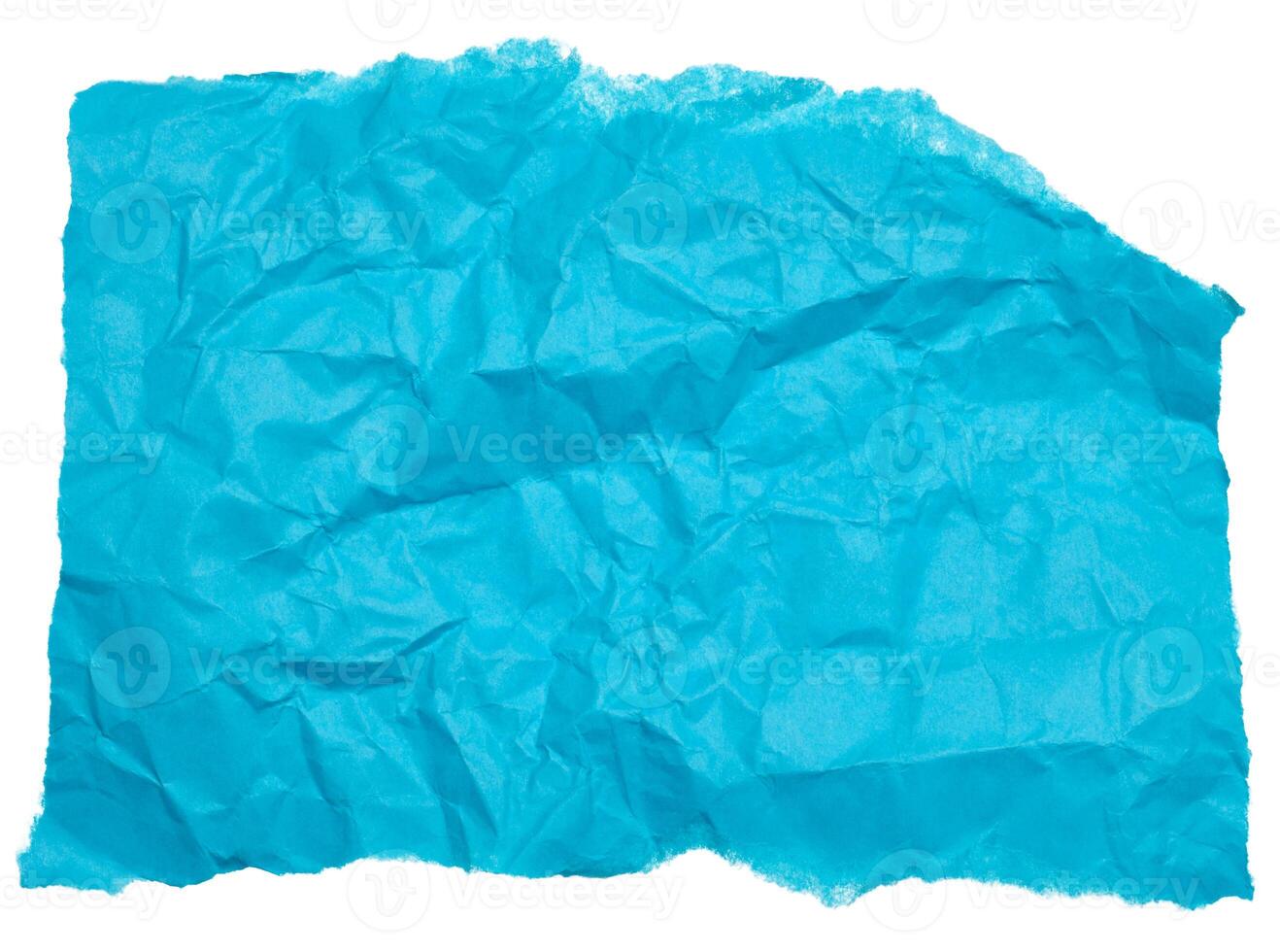Torn piece of blue crumpled paper on isolated background photo
