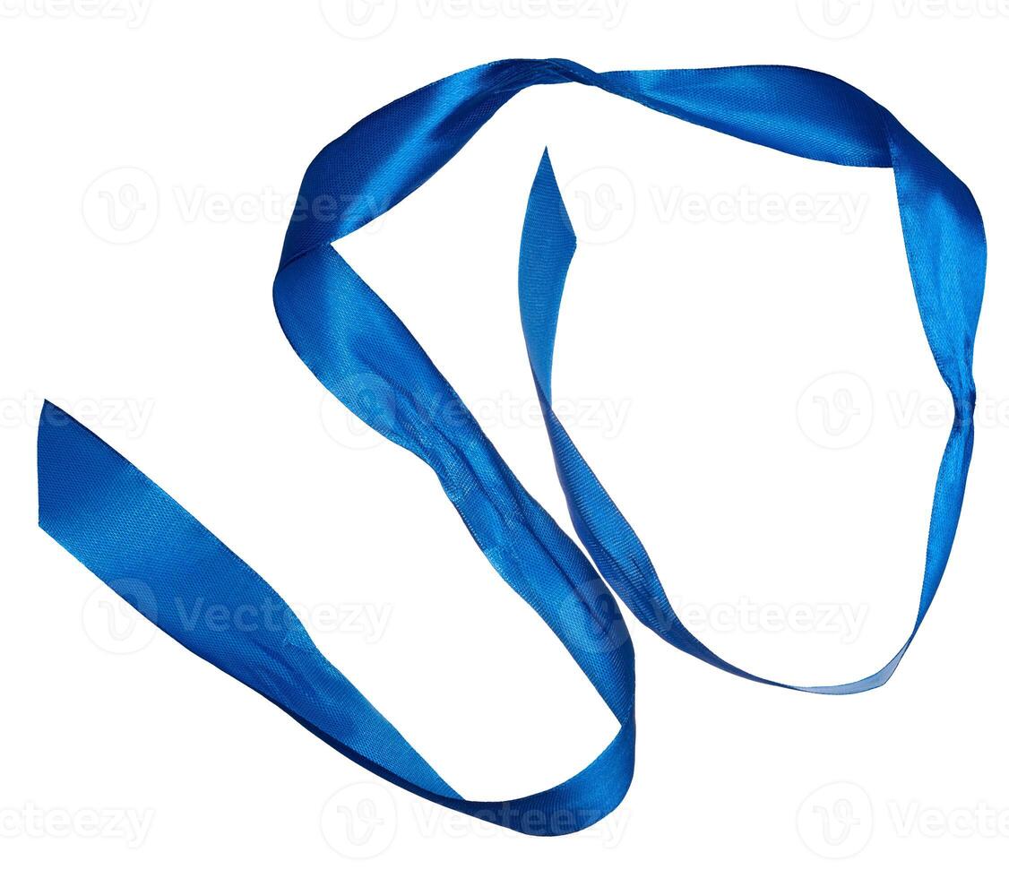 Piece of blue satin ribbon on isolated background photo