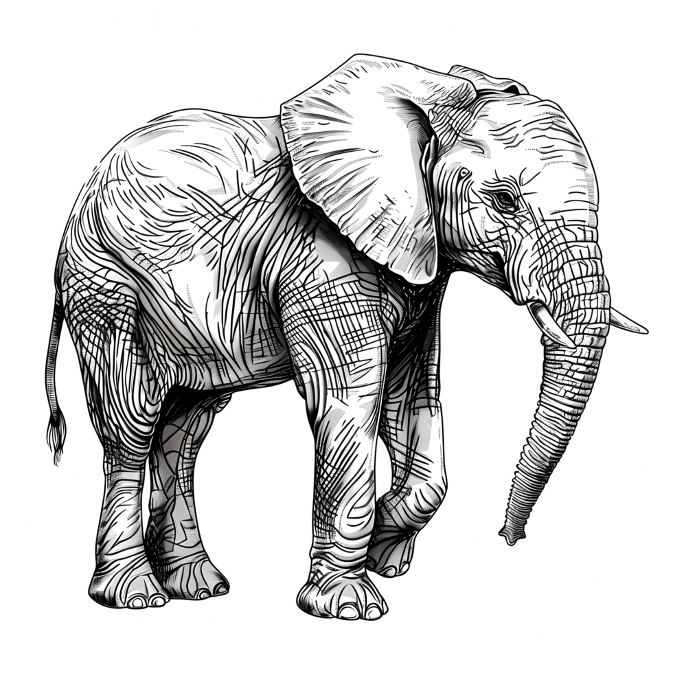 elephant line art illustration with vintage engrave style isolared on transparent backround png
