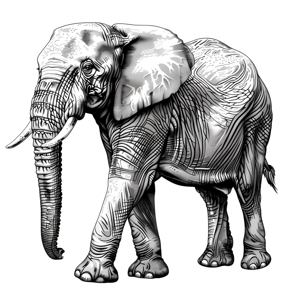 elephant line art illustration with vintage engrave style isolared on transparent backround png
