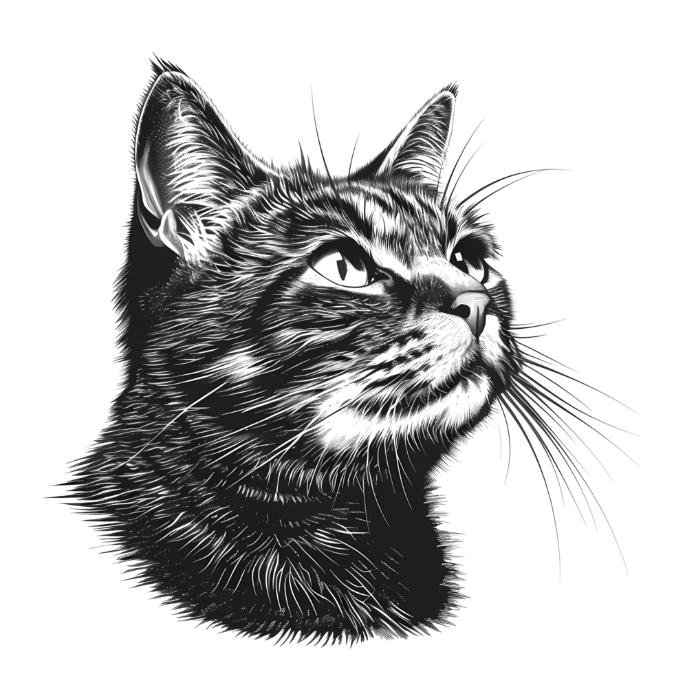 cat line art illustration with vintage engrave style isolared on transparent backround png