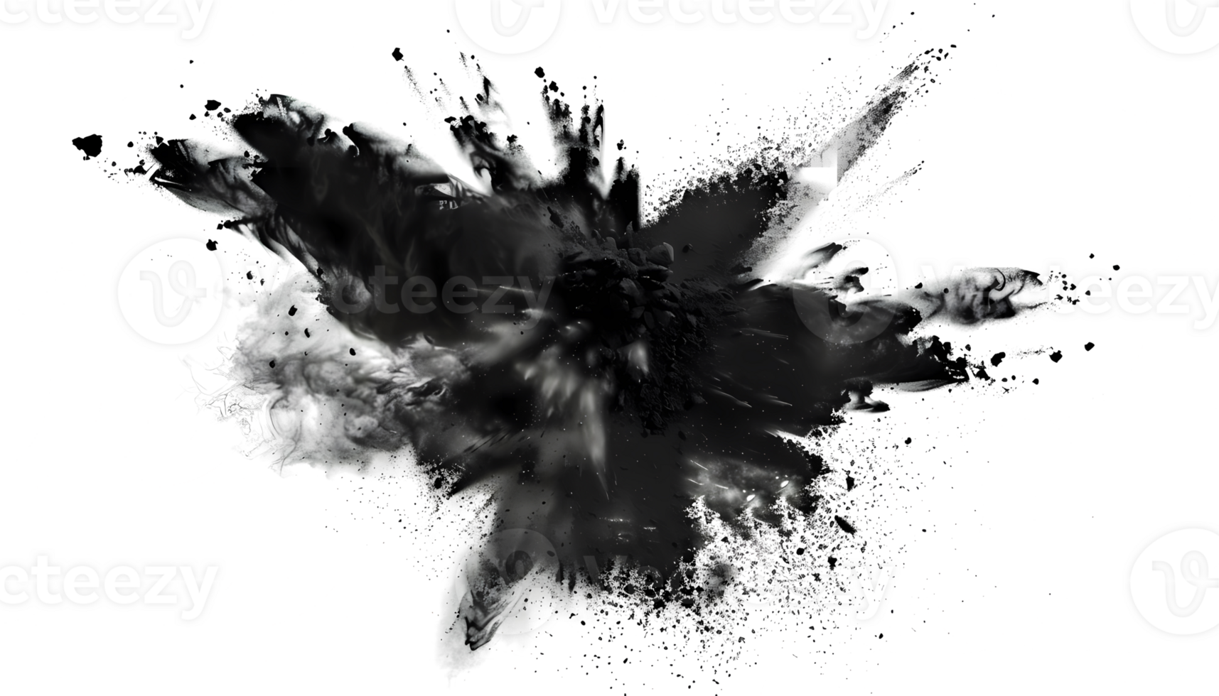 black smoke powder explotion isolated on transparent background png