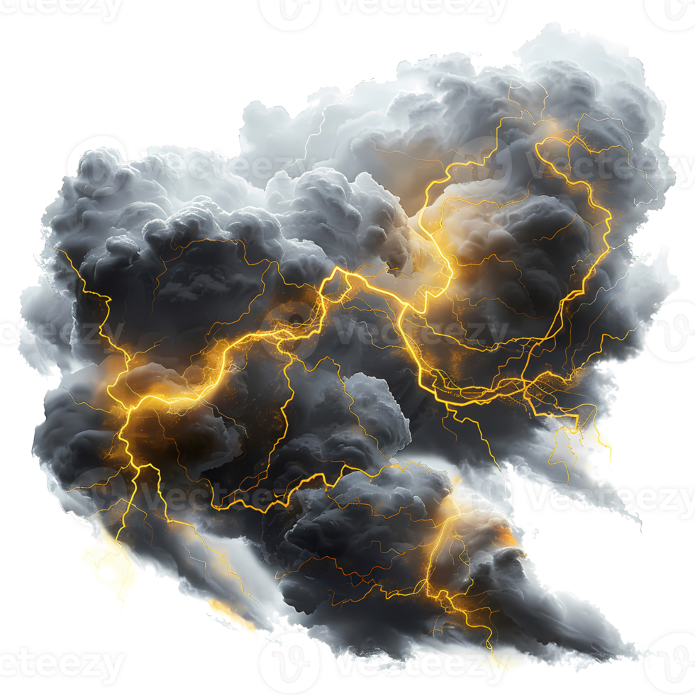 wisps of storm clouds with lightning isolated on transparent background png