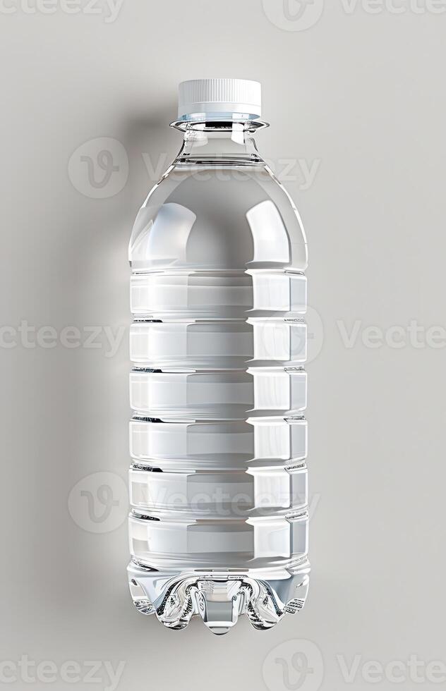 Plastic bottle of fresh mineral water, isolated on a light background. Clean and clear, it's essential for hydration and well-being. photo
