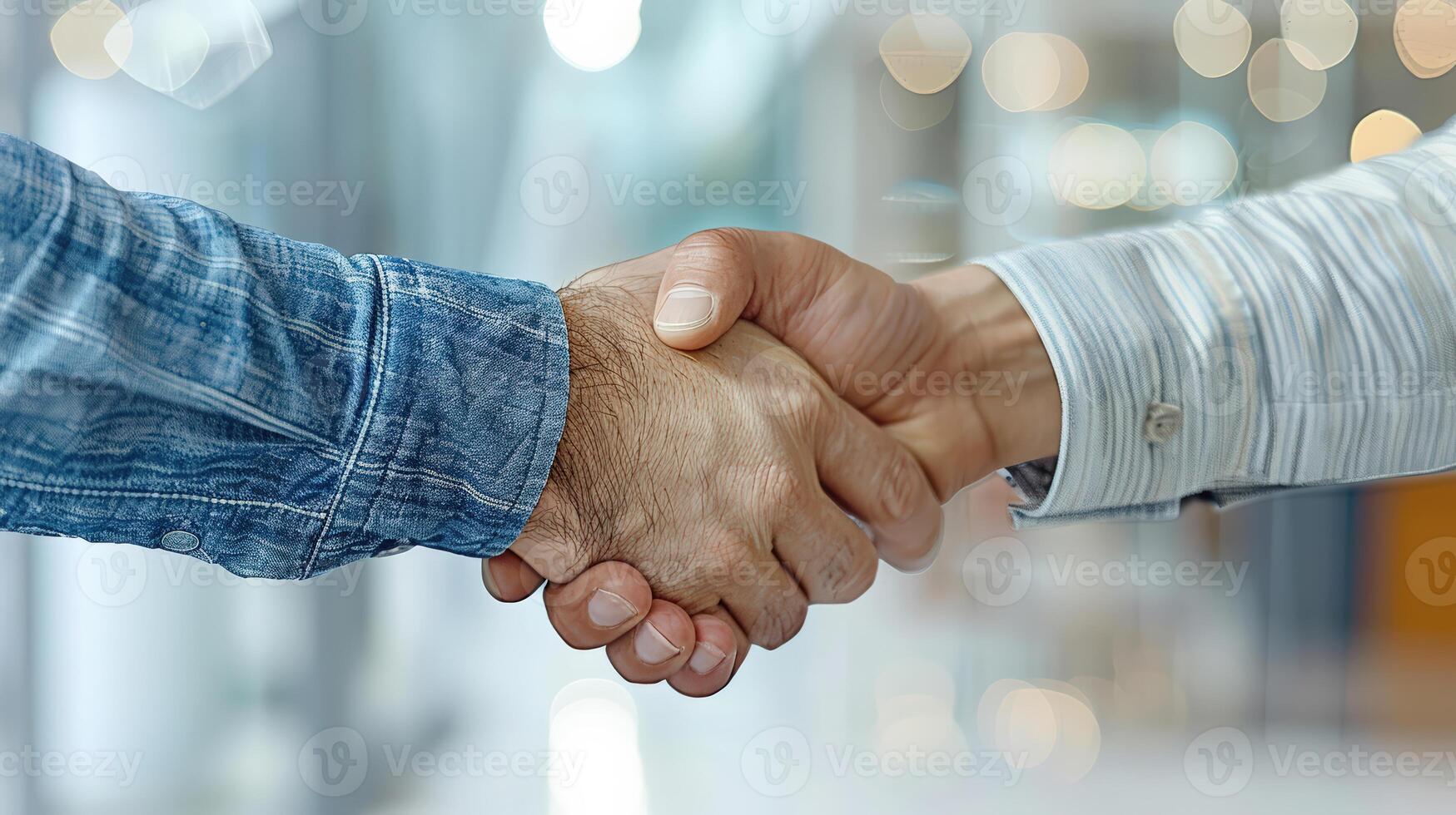 Close-Up of Business Handshake in Modern Office Setting photo