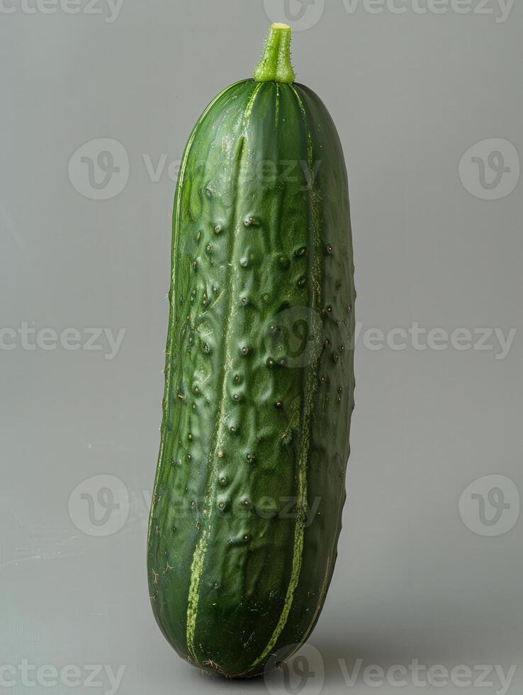 Fresh Green Cucumber on Gray Background photo
