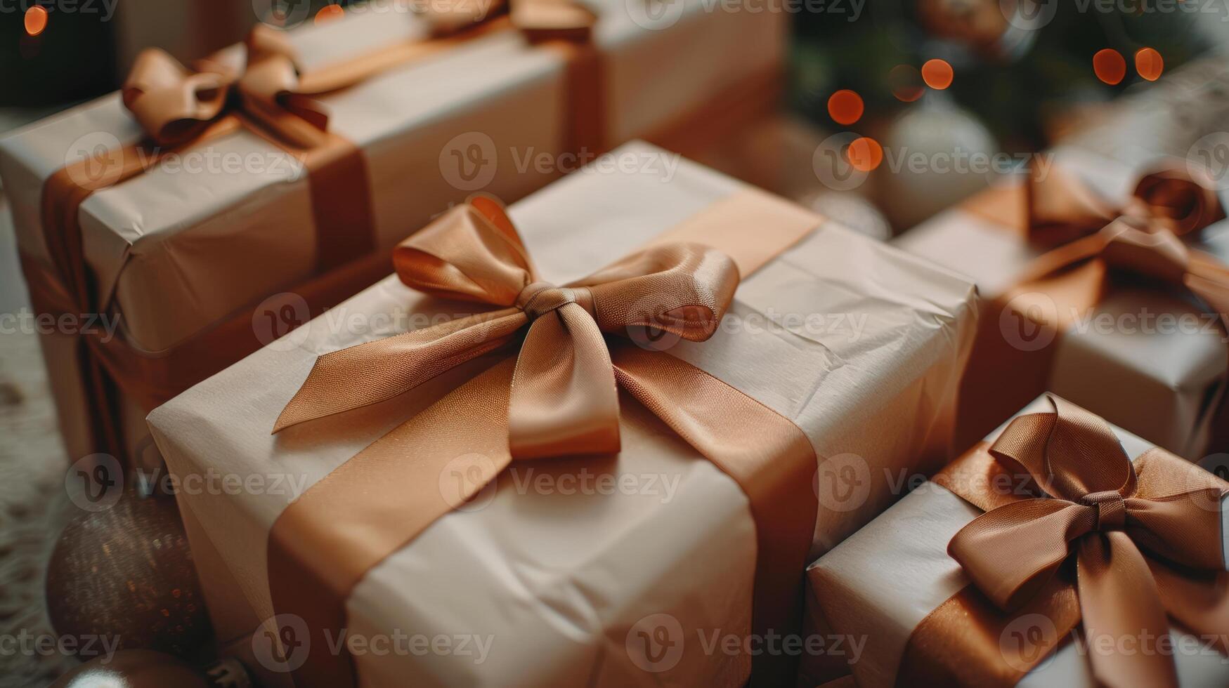 Beautifully Wrapped Gift Boxes with Satin Ribbons photo