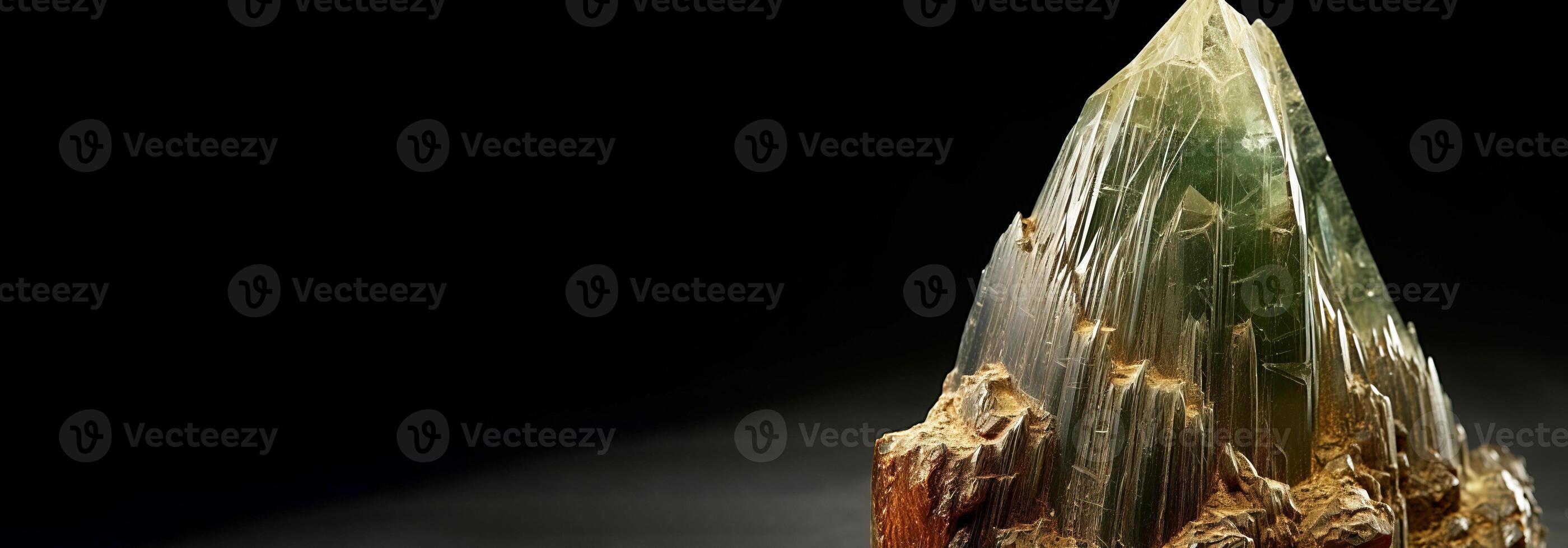 Clinozoisite fossil mineral stone. Geological crystalline fossil. Dark background close-up. photo