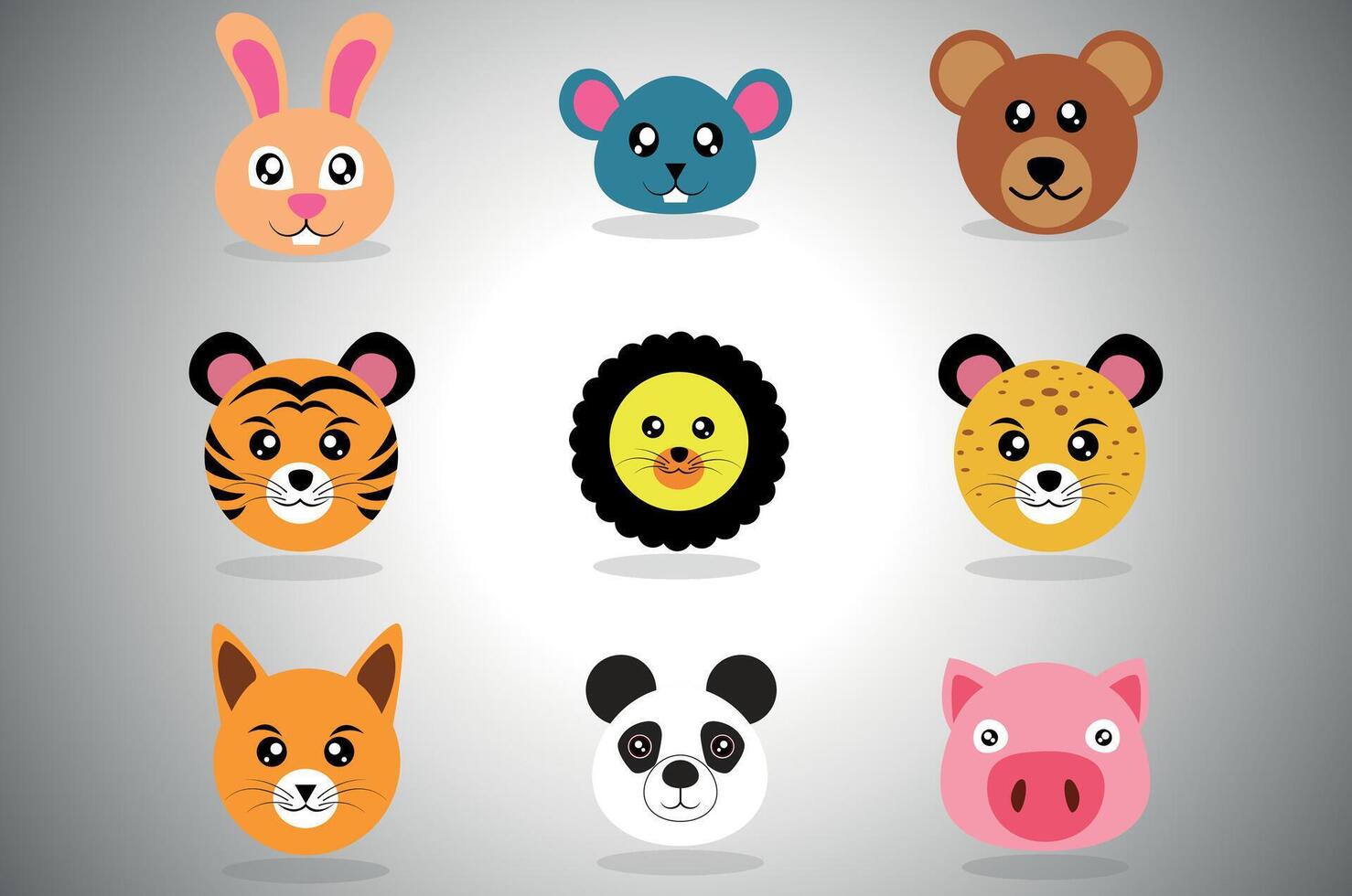 Cute Animal Cartoon Face Set vector