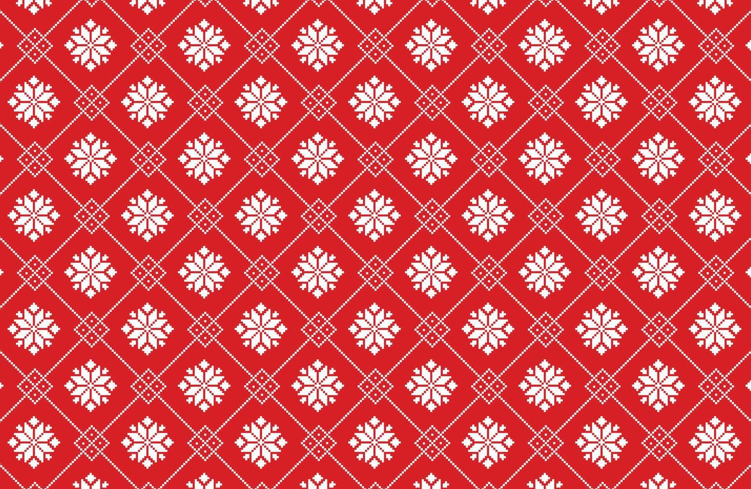 Christmas red snowflake pixel pattern vector